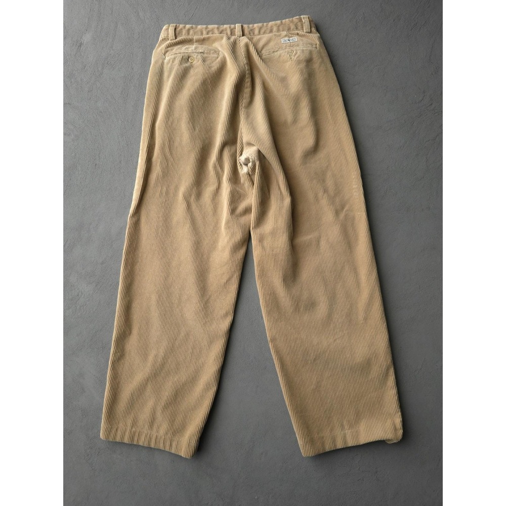 Vintage 90s Polo Ralph Lauren Tan Corduroy Pants 30 Pleated Wide Leg - Picture 3 of 15